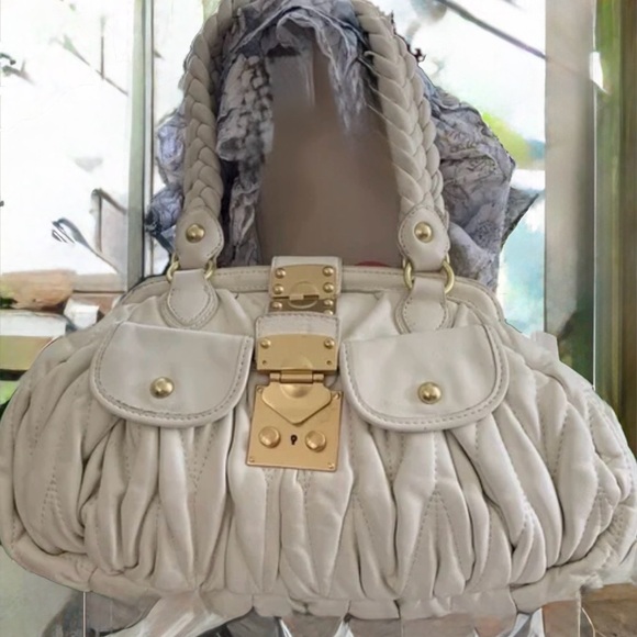 Authentic Miu Miu by Prada Coffer Matelassé Satchel Cera Cream Lambskin - Picture 17 of 17